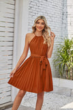 Elegant Halter Lace-up Sleeveless Pleated Mini Dress