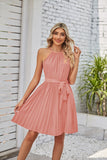 Elegant Halter Lace-up Sleeveless Pleated Mini Dress