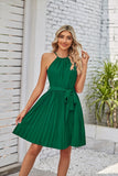 Elegant Halter Lace-up Sleeveless Pleated Mini Dress