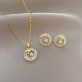 Round Ring Leaves Necklace And Earrings Suite