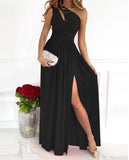 One Shoulder High Split Cocktail Maxi Dress