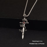 Paved Black Dragon Sword Pendant Necklace