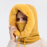 Thick Plush Hat With Scarf Windproof Warm Knit Hats Hooded