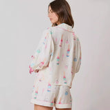 Bow Long Sleeve Pajamas Shorts Suit