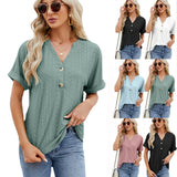 V-neck Rolled Hem Short-sleeved Top