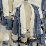 Washed White Short Denim Fur Integrated Jacket