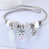 Beaded Owl Angel Wings Stainless Steel Bracelet