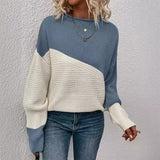 Knitting Sweater Stitching Contrast Color Pullover Top