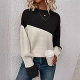 Knitting Sweater Stitching Contrast Color Pullover Top